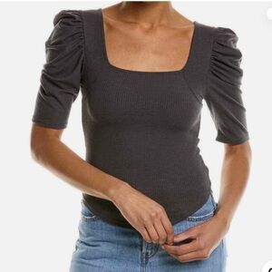 FP We The Free Gray Night Lily Puff Sleeve Blouse